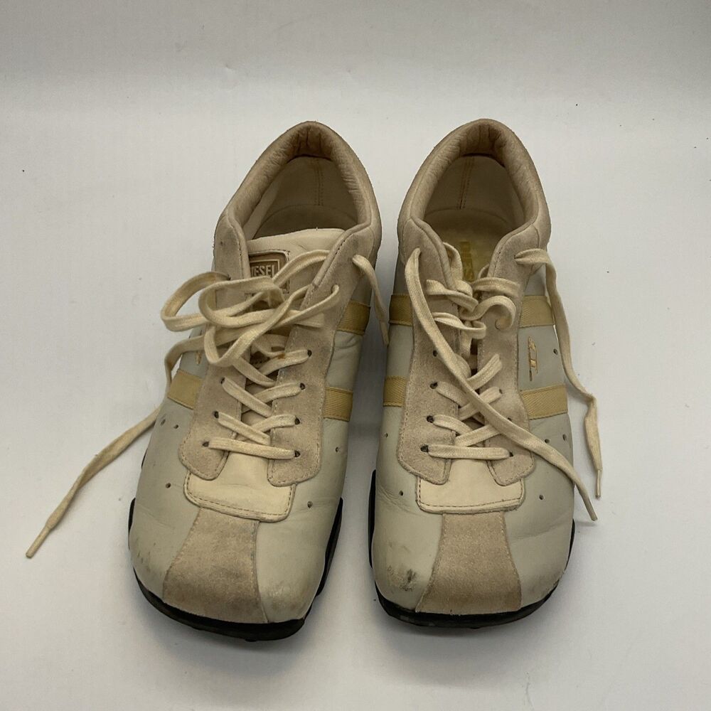 Diesel Wish Beige Cream Leather Low Top Sneakers Lace Up Men's Athletic Shoes